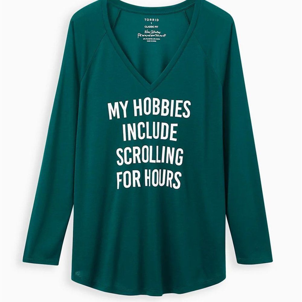 Torrid Classic Fit Raglan Tee - Hobbies Scroll Green 4X